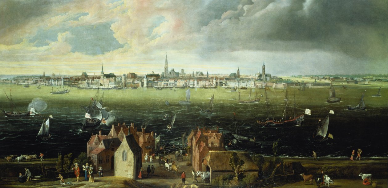Kilátás Antwerpenre a Schelde folyó felől alkotó: Jan Wildens