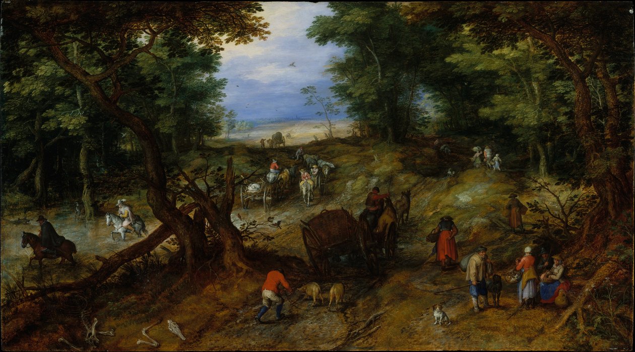 Erdei út utazókkal, 1607 alkotó: Jan the Elder Brueghel