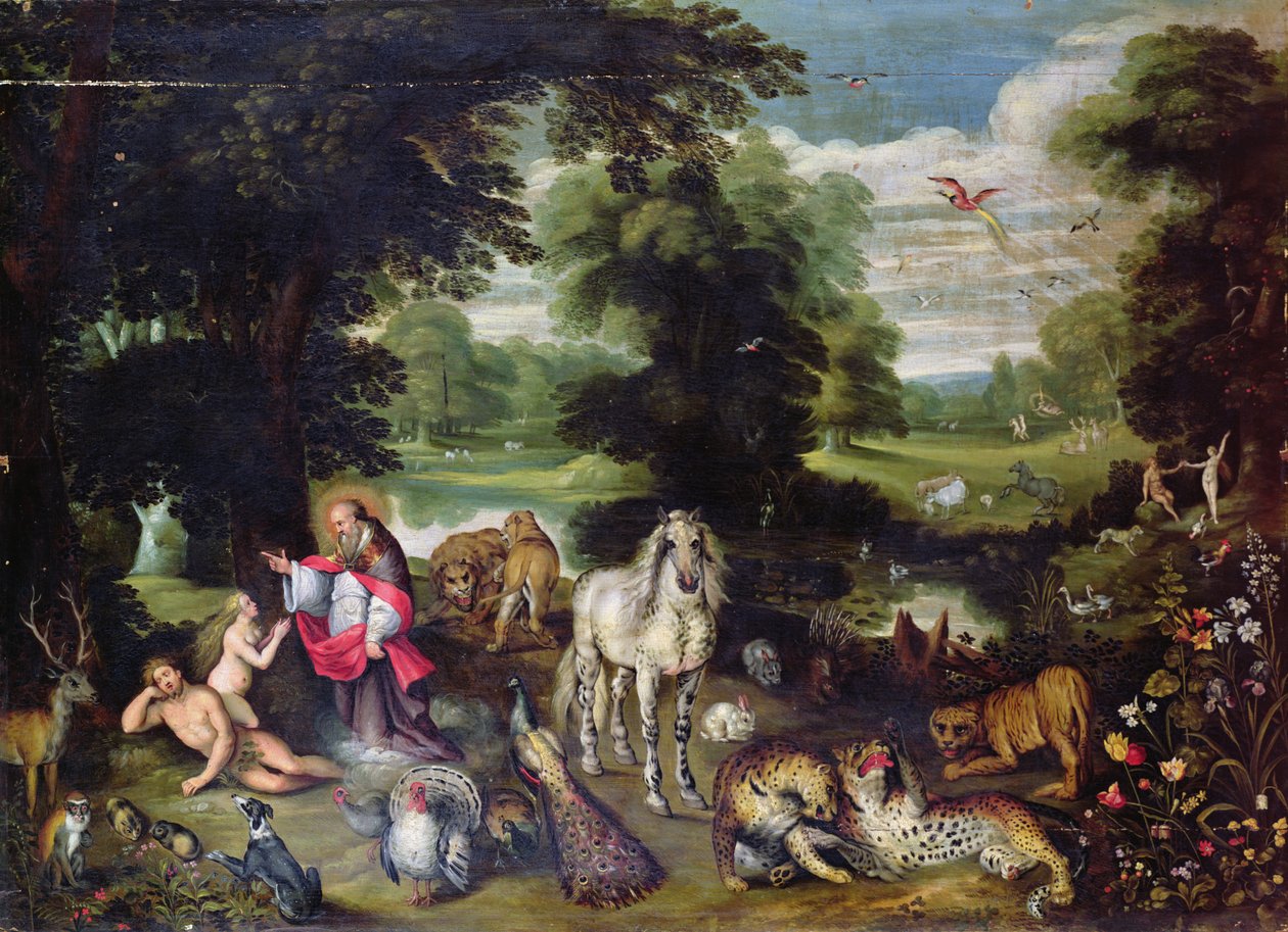 Ádám és Éva Istennel az Édenkertben és a bűnbeesés története alkotó: Jan the Elder Brueghel