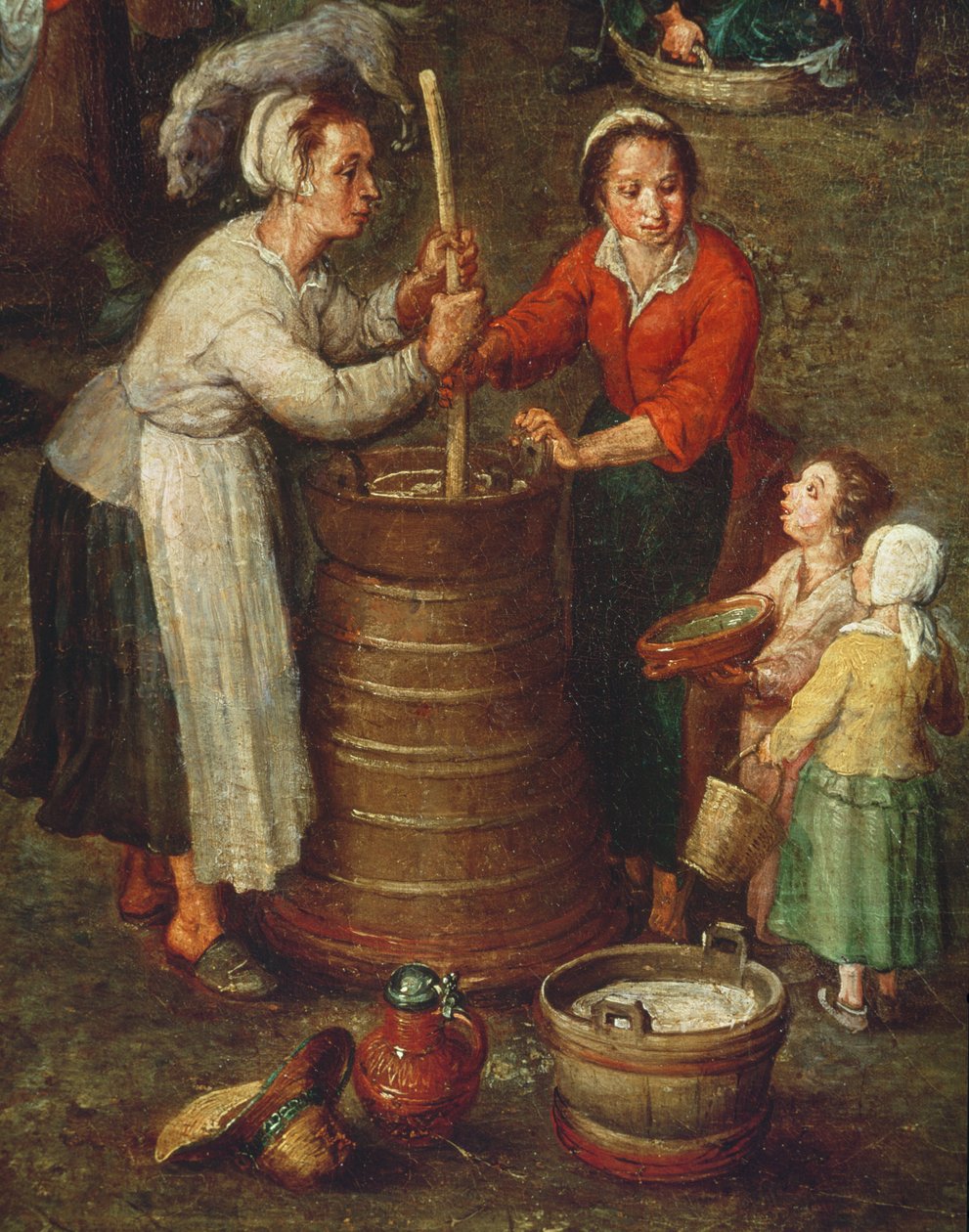 Vidéki élet, részlet tejet kaparó parasztok vásznon alkotó: Jan the Elder Brueghel