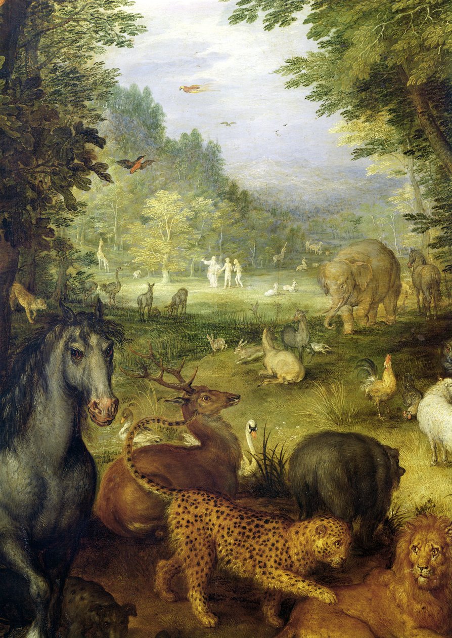 Föld, vagy a földi paradicsom, állatok részlete, 1607-08 (olaj, réz) alkotó: Jan the Elder Brueghel