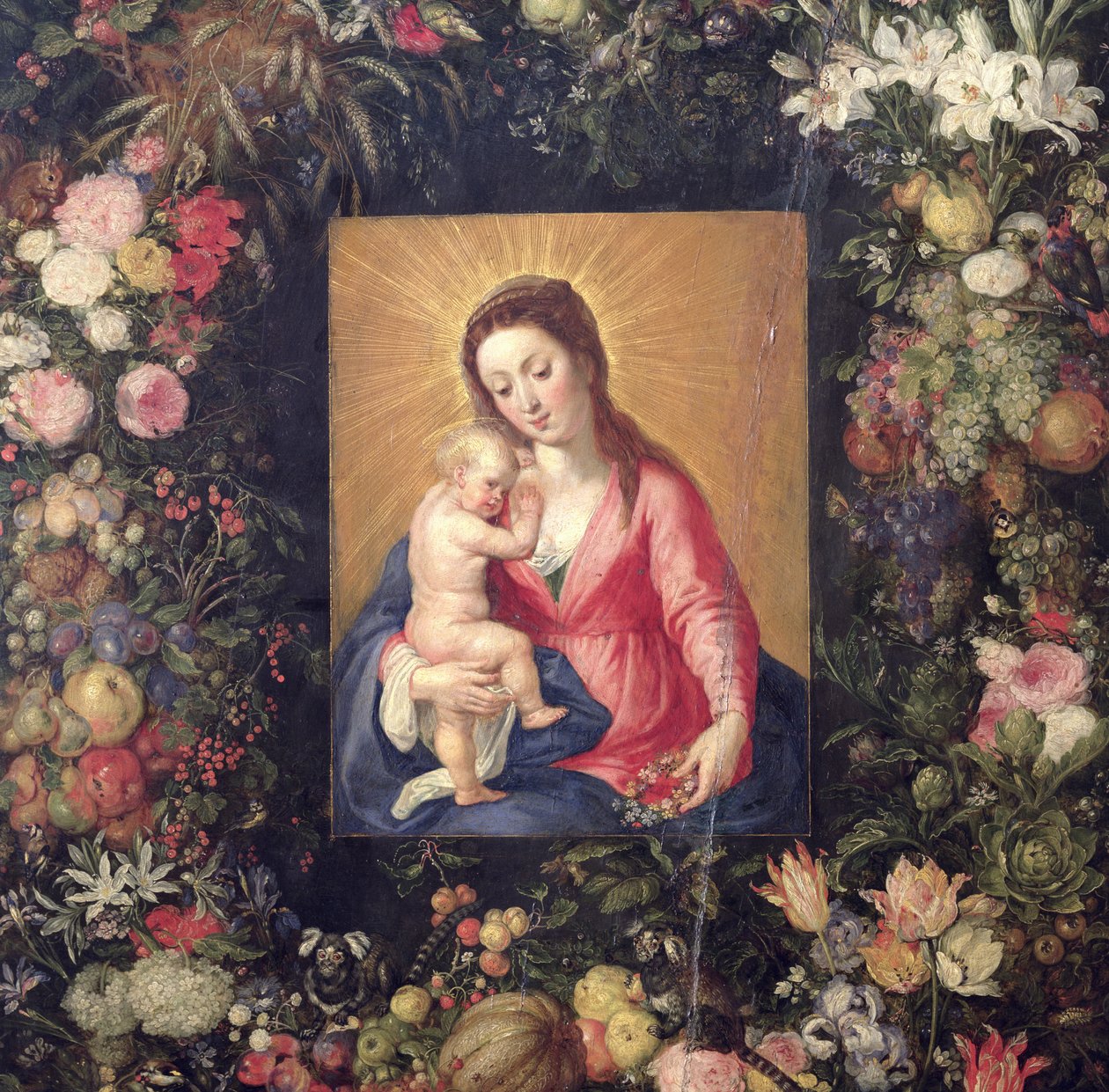 Gyümölcs- és virágfüzér szűz és gyermek olajjal, vászon részlete 36909 alkotó: Jan the Elder Brueghel