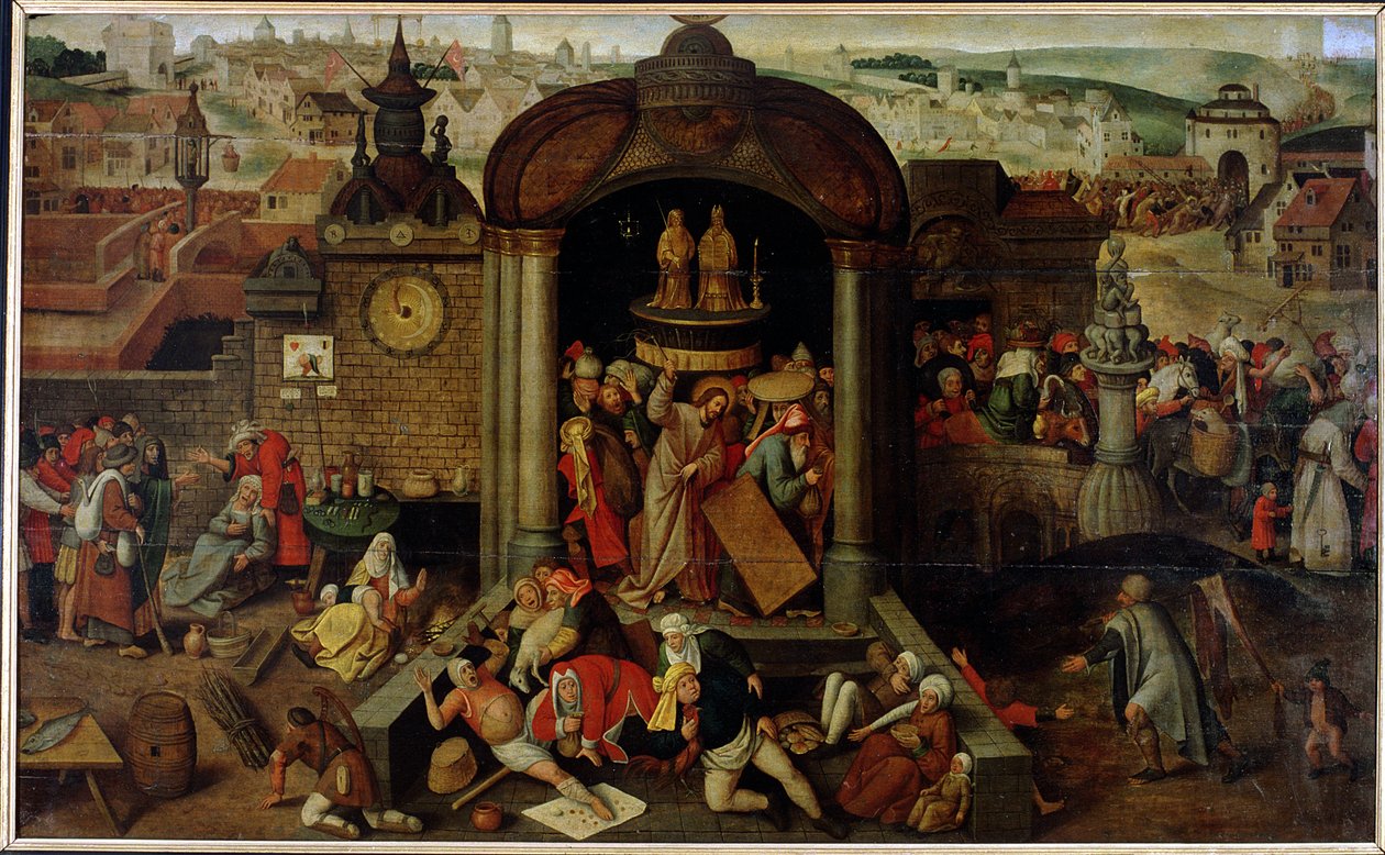 Krisztus kiűzi a kereskedőket a templomból, 17. század eleje alkotó: Jan the Elder circle of Brueghel