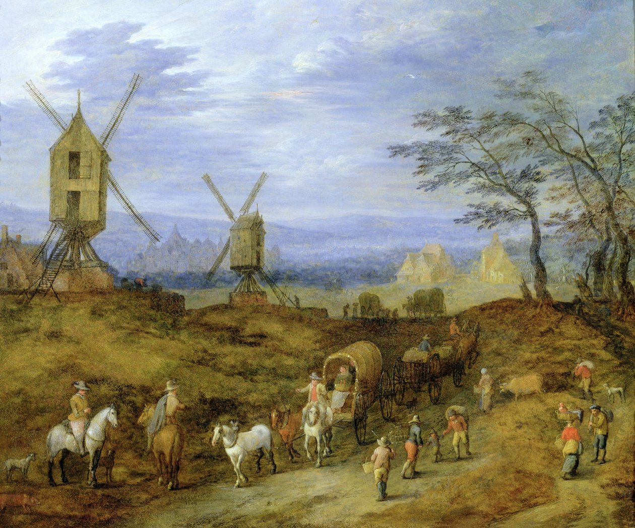 Táj utazókkal a szélmalmok közelében alkotó: Jan Brueghel the Younger