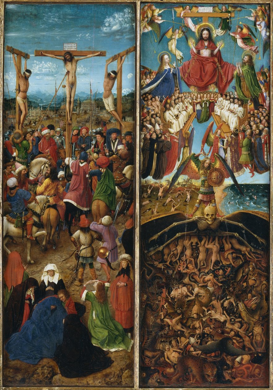A keresztre feszítés; Az utolsó ítélet, egy triptichon része alkotó: Jan van Eyck