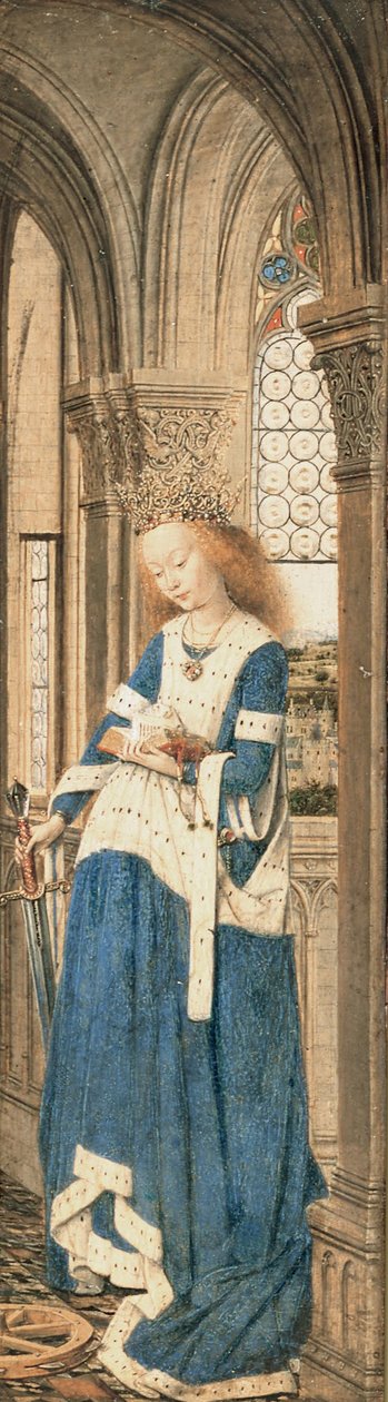 Mária és gyermek, Szent Mihály és Katalin hármas triptichonja alkotó: Jan van Eyck
