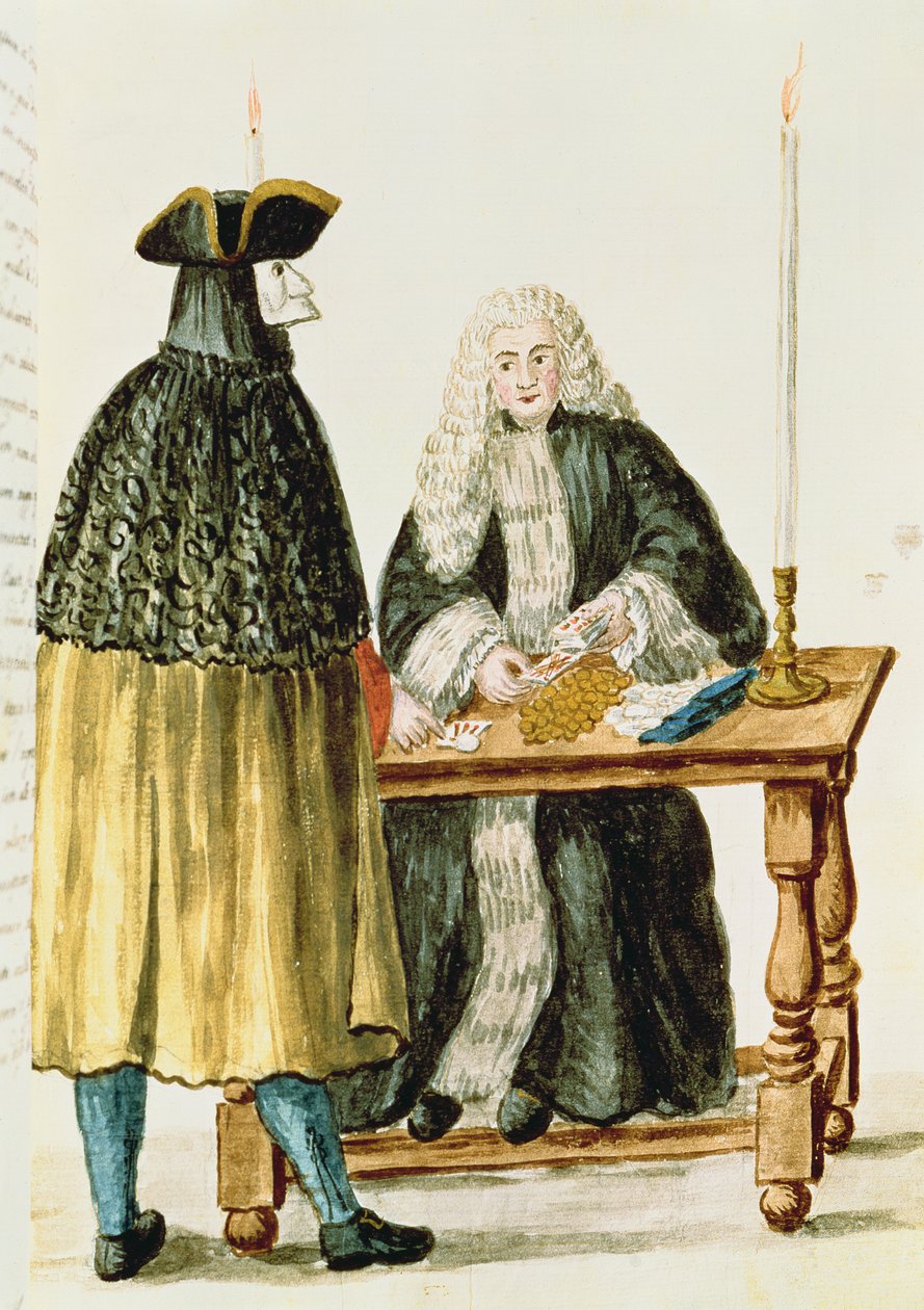 Egy bíró kártyázik egy álarcos férfival alkotó: Jan van Grevenbroeck