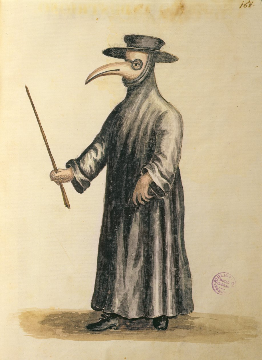 Velencei orvos a pestisjárvány idején (toll, tinta és WC papíron) alkotó: Jan van Grevenbroeck