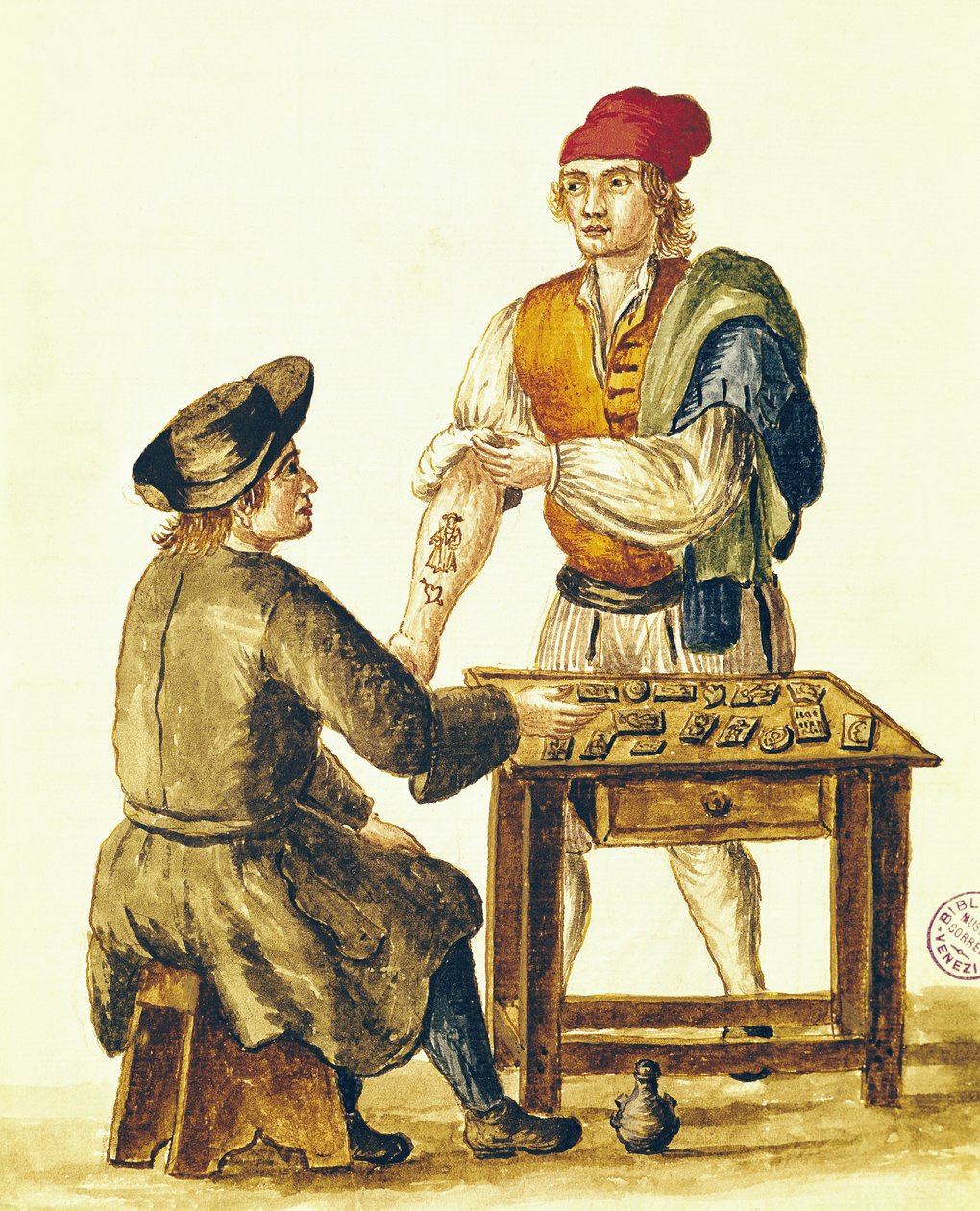 Velencei tetováló (toll, tinta és wc papíron) alkotó: Jan van Grevenbroeck