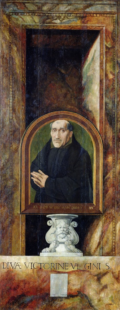 Jacques Coëne, Marchiennes-i apát portréja a Szent Orsolya és a tizenegyezer szűz triptichon hátoldalán, 1539 körül alkotó: Jan van Scorel