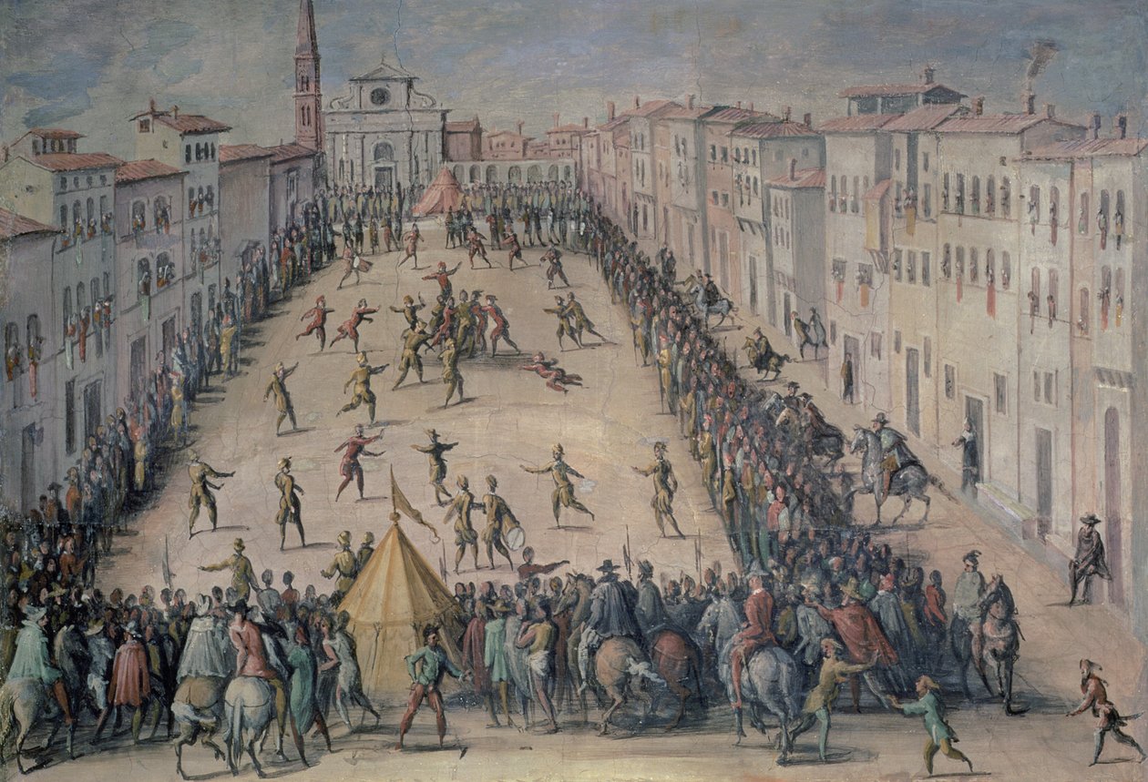 Futballmeccs a Piazza Santa Maria Novella-n, Firenzében, 1555 alkotó: Jan van der Straet