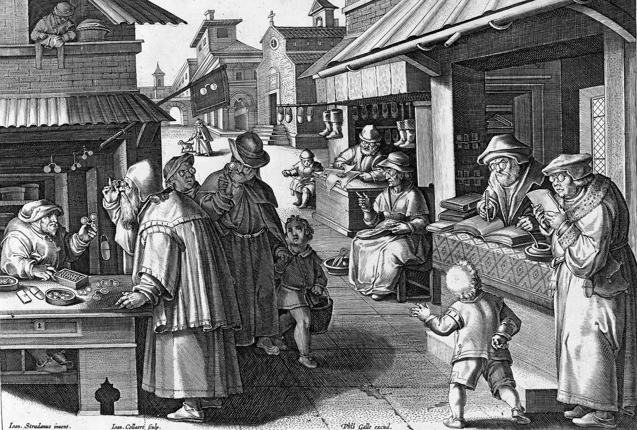 Conspicilla, 15. tábla a „Nova Reperta”-ból, Philip Galle metszete, 1580-1605 körül alkotó: Jan van der Straet