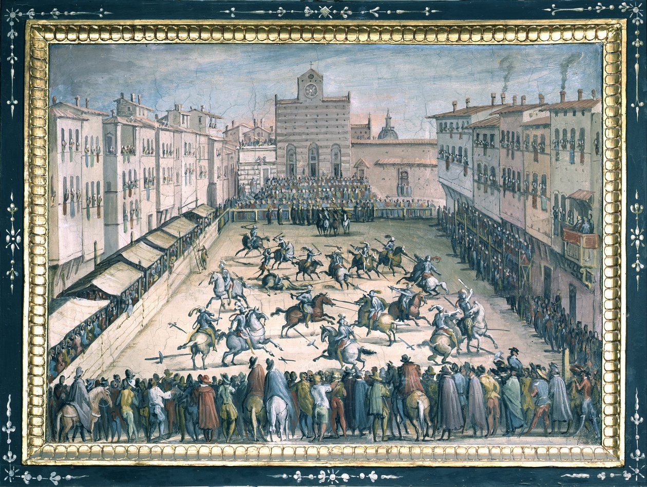 Lovasverseny a Piazza Santa Croce -n alkotó: Jan van der Straet