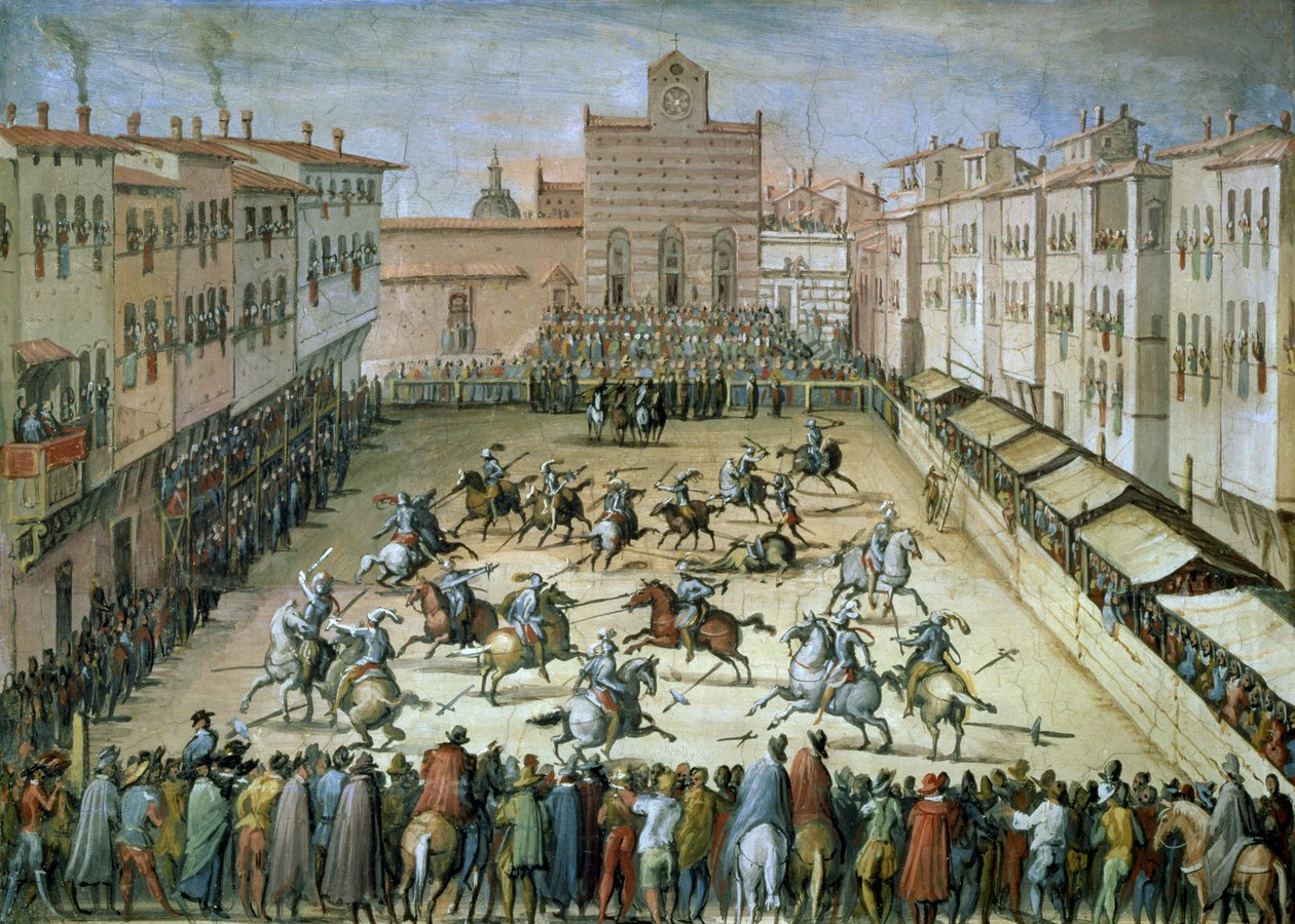 A lovagi torna a Piazza Santa Croce téren, Firenze, 1555 alkotó: Jan van der Straet
