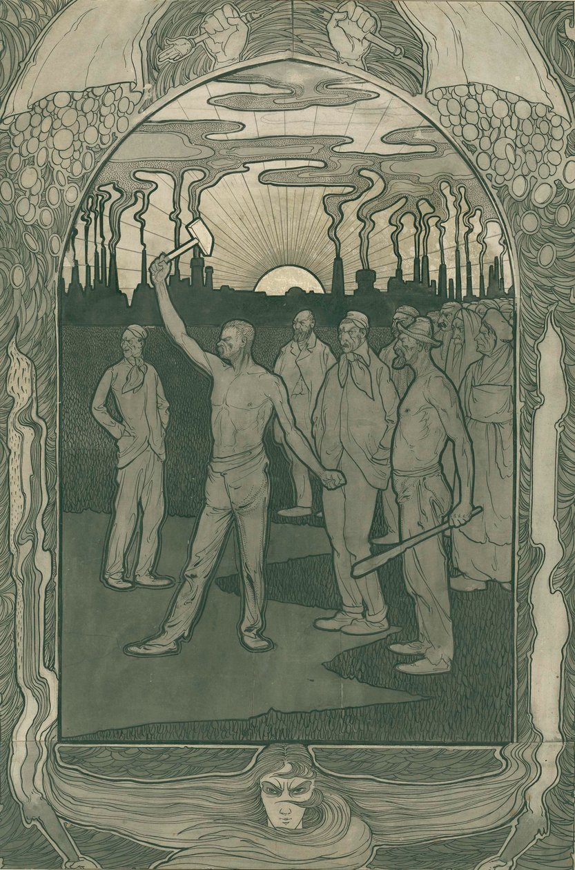 A gyári munkások egységesen állnak, 1900 (toll papíron) alkotó: Jan van der Vaardt