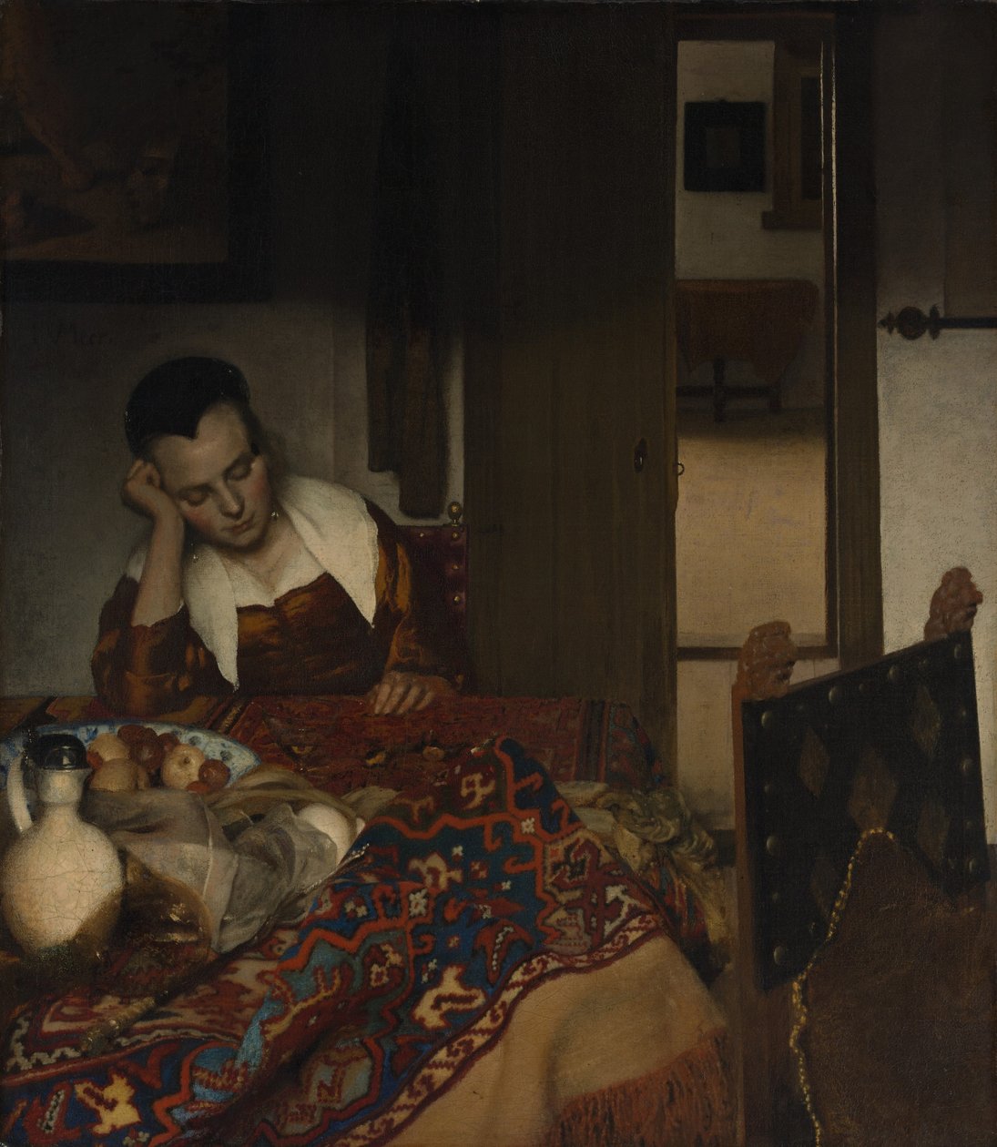 Lány alszik az asztalnál alkotó: Johannes Vermeer