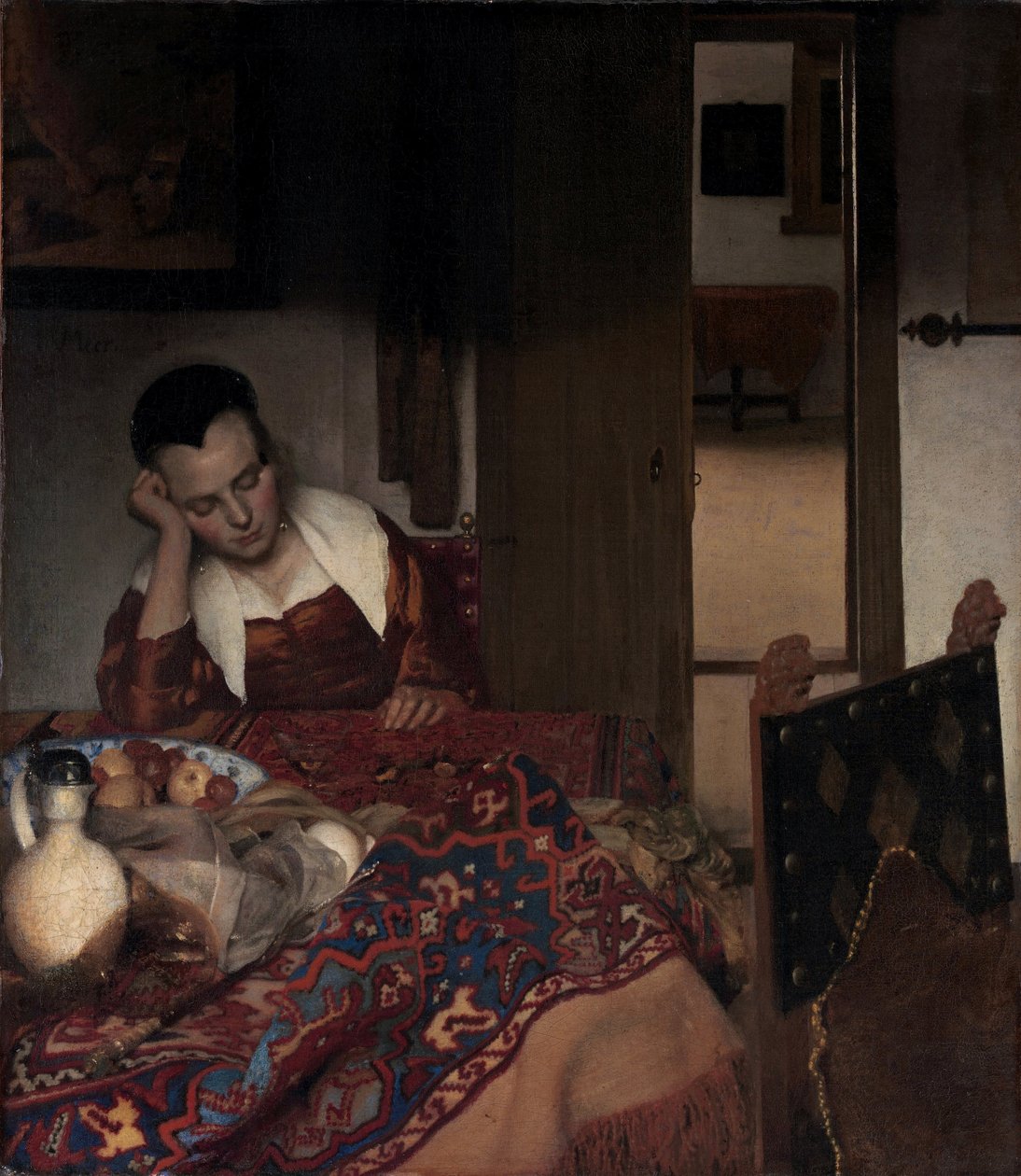Egy alvó lány – Johannes Vermeer (Vermeer de Delft) festménye (1632-1675), olaj, vászon alkotó: Johannes Vermeer
