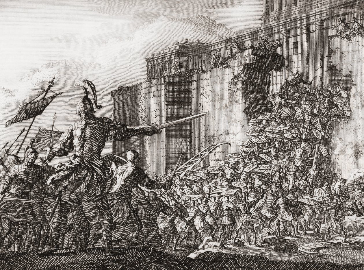 Pompey attacking the Temple in Jerusalem in 63 BC (print) alkotó: Jan (after) Luyken