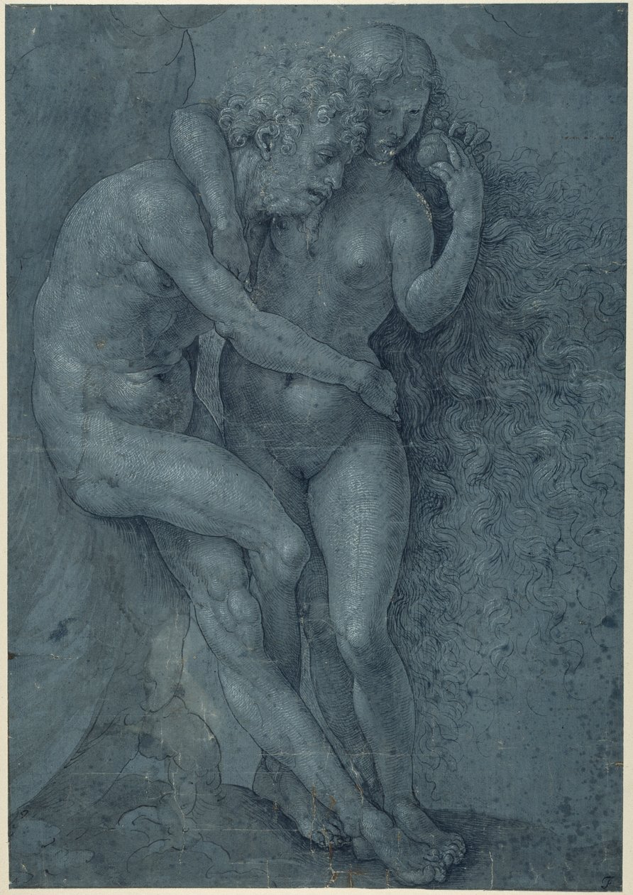 Ádám és Éva (toll és fekete tinta fehér testfestékkel, papír) alkotó: Jan (c.1472 c.1533) Gossaert