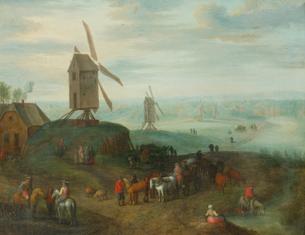Landscape with windmills (oil on copper) alkotó: Jan (follower of) Brueghel