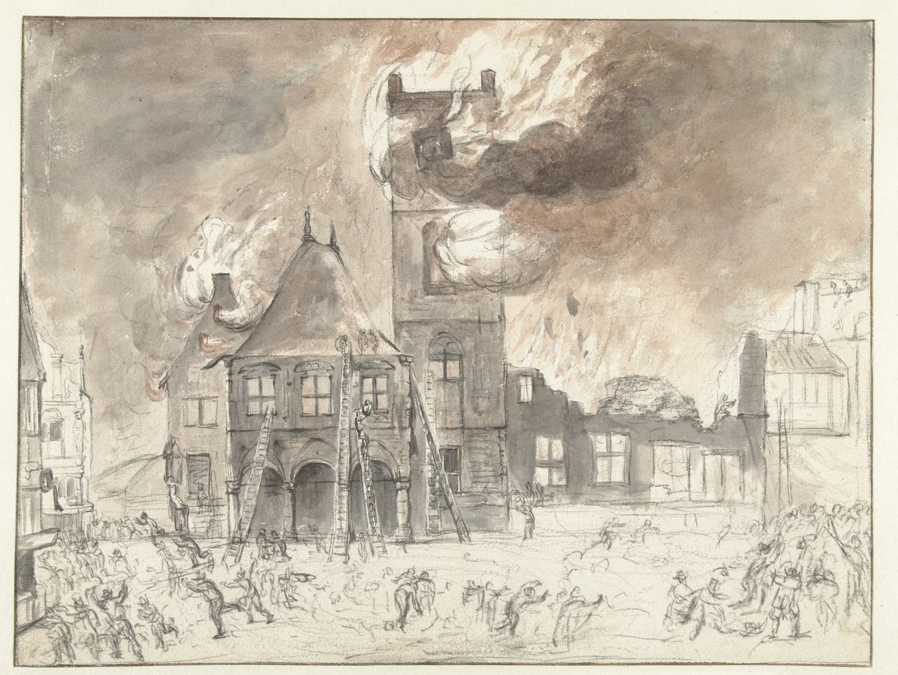 Tűz a régi városházán Amszterdamban alkotó: Jan Abrahamsz. Beerstraten (possibly)