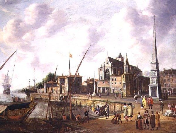 Mediterrán kikötői jelenet elegáns figurákkal a rakparton és a távolban a tengeri hajózással alkotó: Jan Abrahamsz. Beerstraten