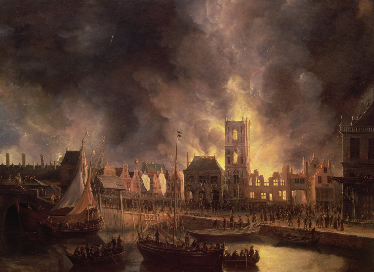 A nagy tűzvész a régi városházán, Amszterdam, 1652, 17. század alkotó: Jan Abrahamsz. Beerstraten