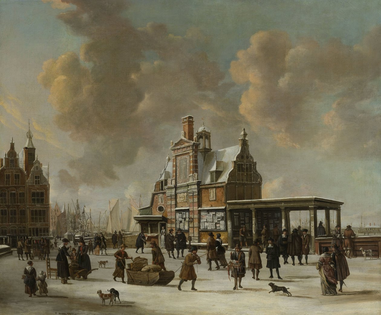 A Paalhuis és a Nieuwe Brug, Amszterdam, télen alkotó: Jan Abrahamsz. Beerstraten
