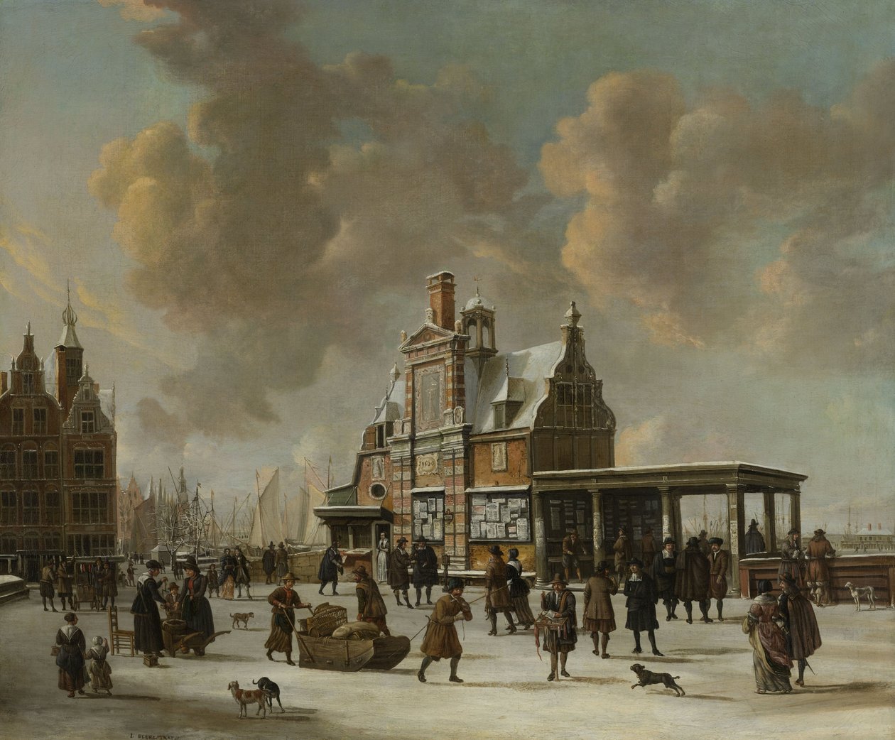 A Paalhuis és a Nieuwe Brug, Amszterdam, télen, 1640-66 alkotó: Jan Abrahamsz. Beerstraten