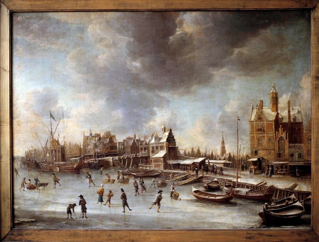 Téli táj. Korcsolyázók a befagyott tavon. Burstaten festménye (1622-1666) 17. század. Berlin, Állami Múzeum alkotó: Jan Abrahamsz. Beerstraten
