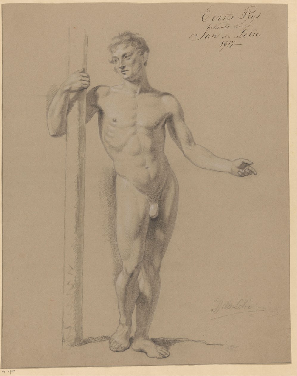 Álló férfi akt, elölről nézve (1. díj 1817) alkotó: Jan Adriaan Antonie de Lelie