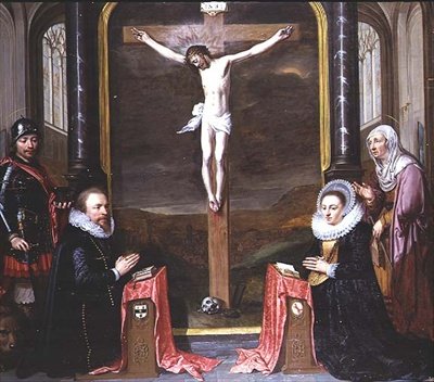 Keresztrefeszítés az adományozók portréival Adriaen Meusyenbroeck és felesége, Anna Elant, részt vett Szent Adrián és Szent Erzsébet alkotó: Jan Anthonisz. van Ravesteyn