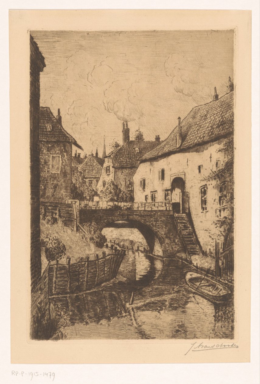 Kilátás a hídra a Sisters of Orthenpoort-nál Den Boschban alkotó: Jan Antonius van Schooten (signed by artist)