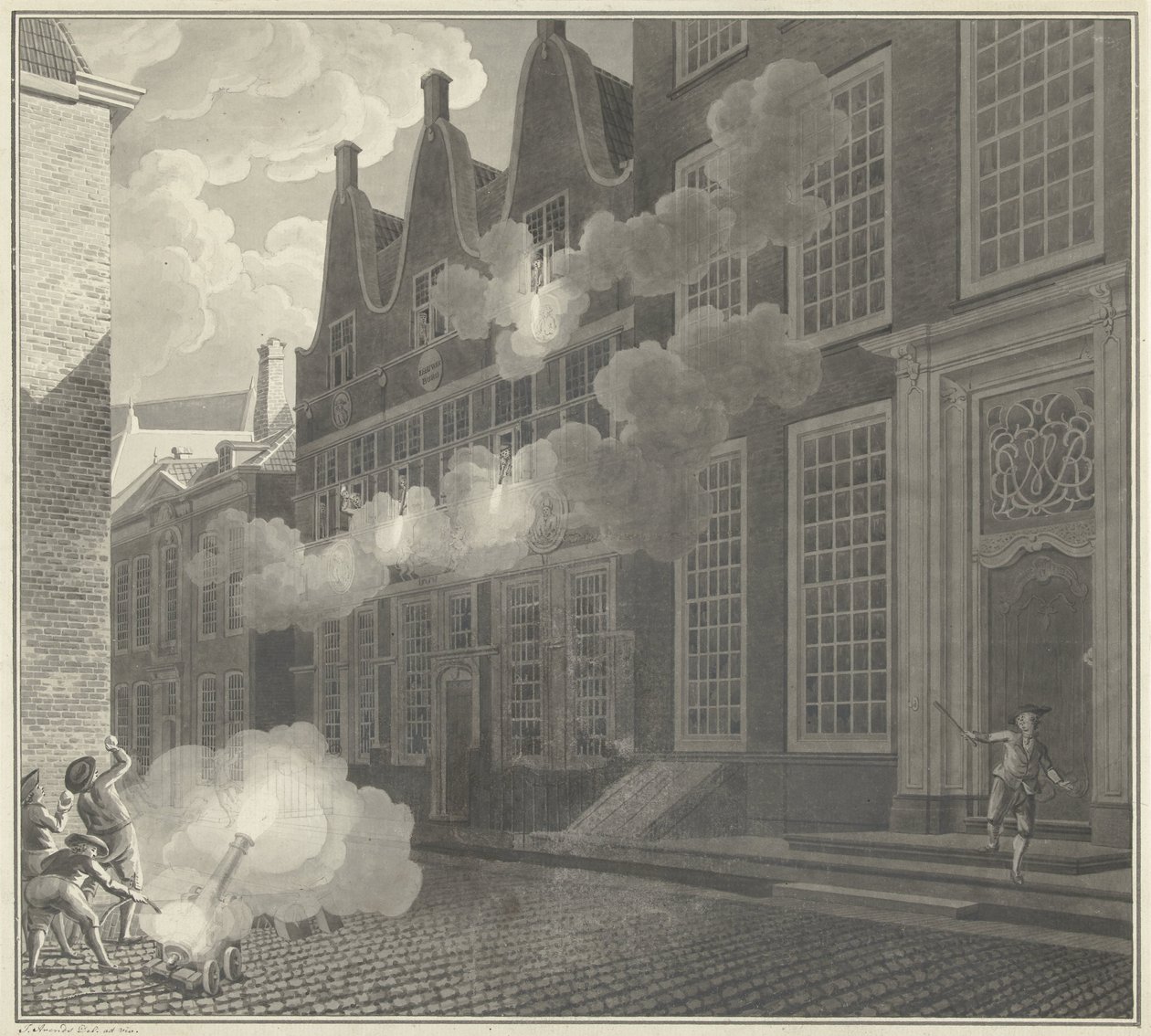 Lucas van Steveninck házának ágyúzása, 1787 alkotó: Jan Arends (signed by artist)