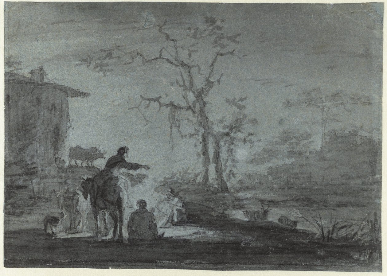 Pásztorok tábortűz mellett a Holdfénynél alkotó: Jan Asselijn (possibly)