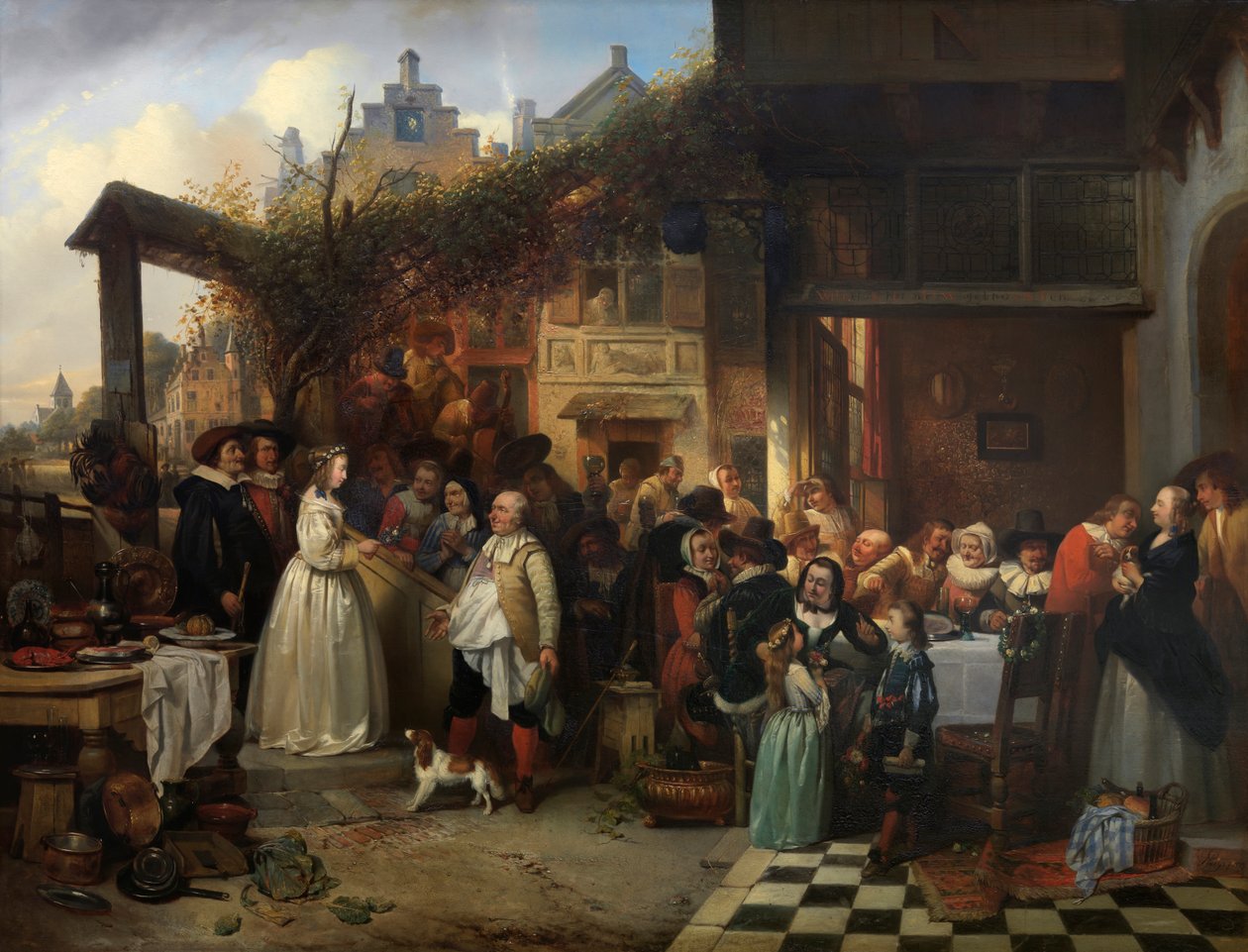 Esküvő Flandriában a tizenhetedik században (olaj, panel) alkotó: Jan August Hendrik Baron Leys