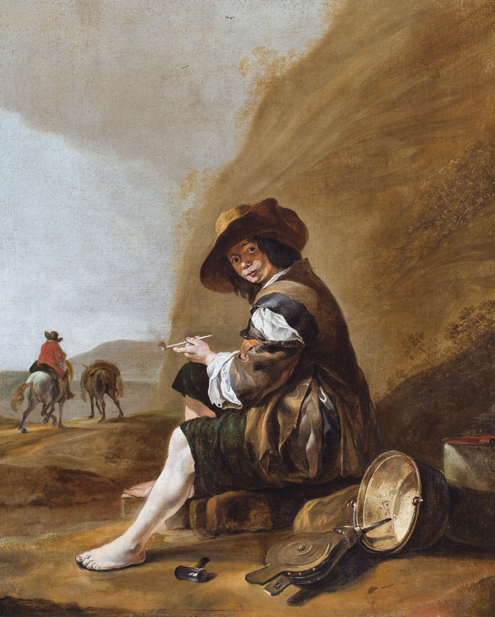 Ülő, dohányzó parasztfiú (olaj, vászon) alkotó: Jan Baptist (attr.to) Weenix