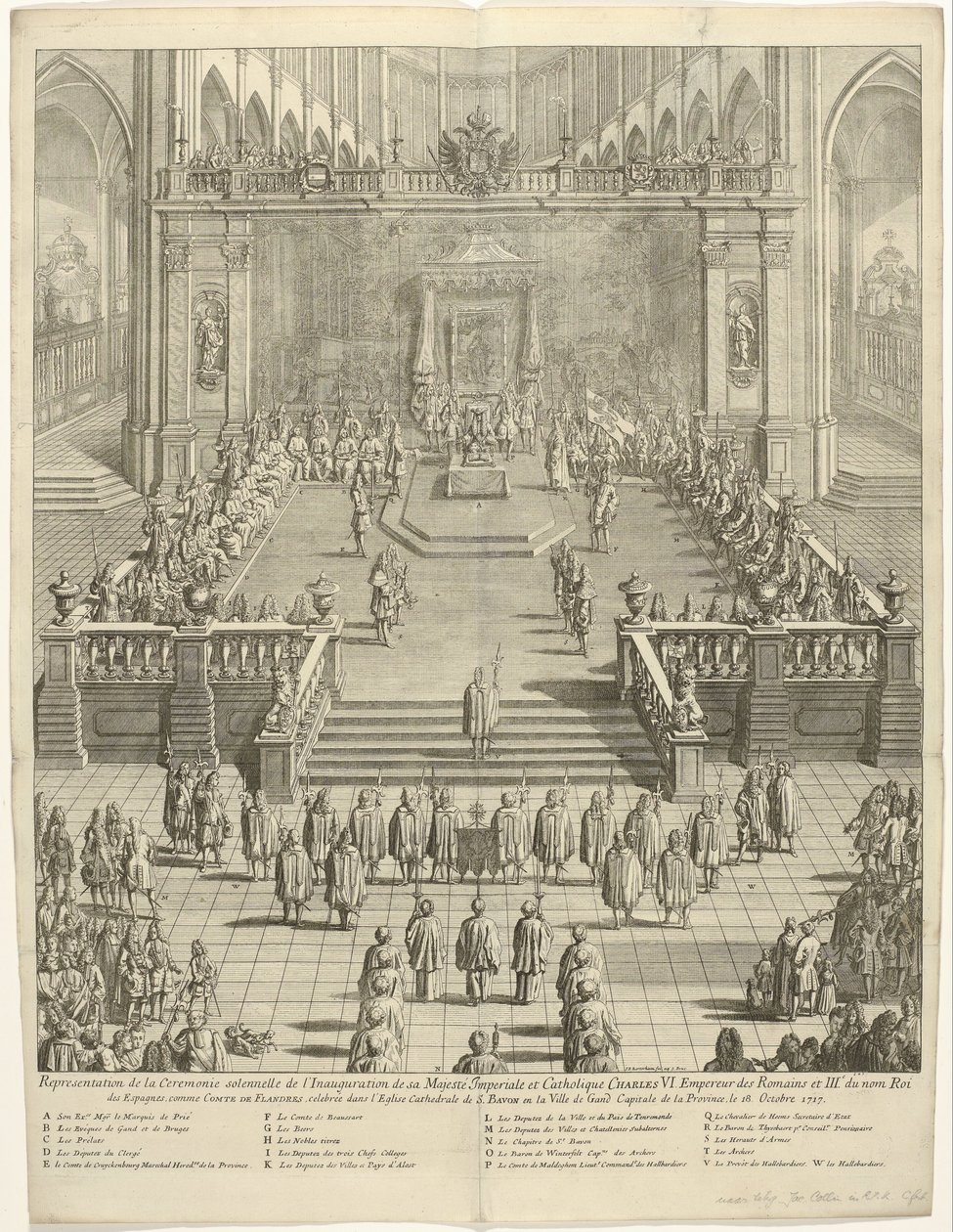 Inhuldiging van Keizer Karel VI als graaf van Vlaanderen te Gent, 1717 Károly császári és katolikus felsége ünnepélyes beiktatási ceremóniájának ábrázolása. A rómaiak császára és Spanyolország harmadik királya, mint Flandria grófja alkotó: Jan Baptist Berterham