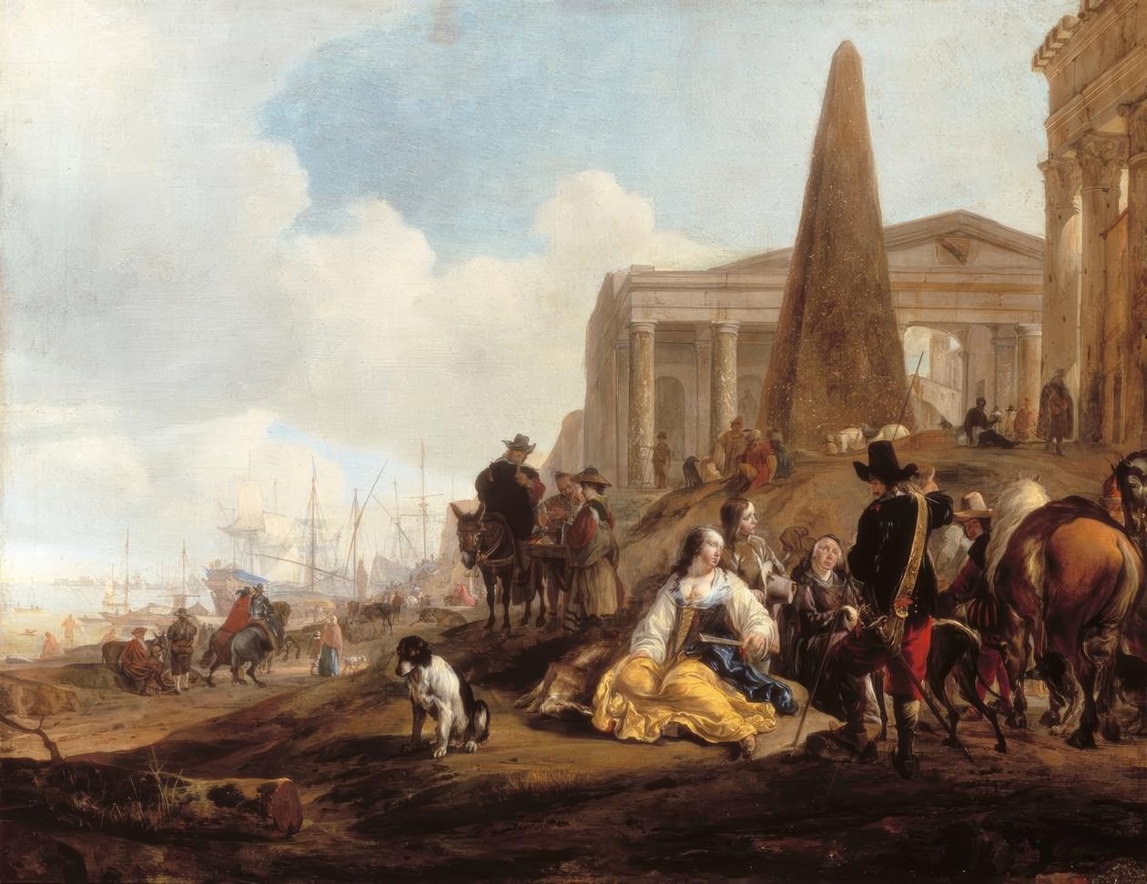 Mediterrán kikötő jelenet pihenő alakokkal antik rom előtt alkotó: Jan Baptist Weenix