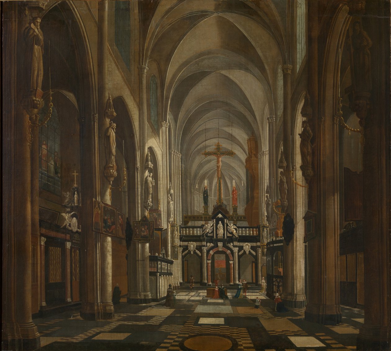 A bruges-i Szent Donát-székesegyház belseje, 1696 körül. alkotó: Jan Baptist van Meunincxhove