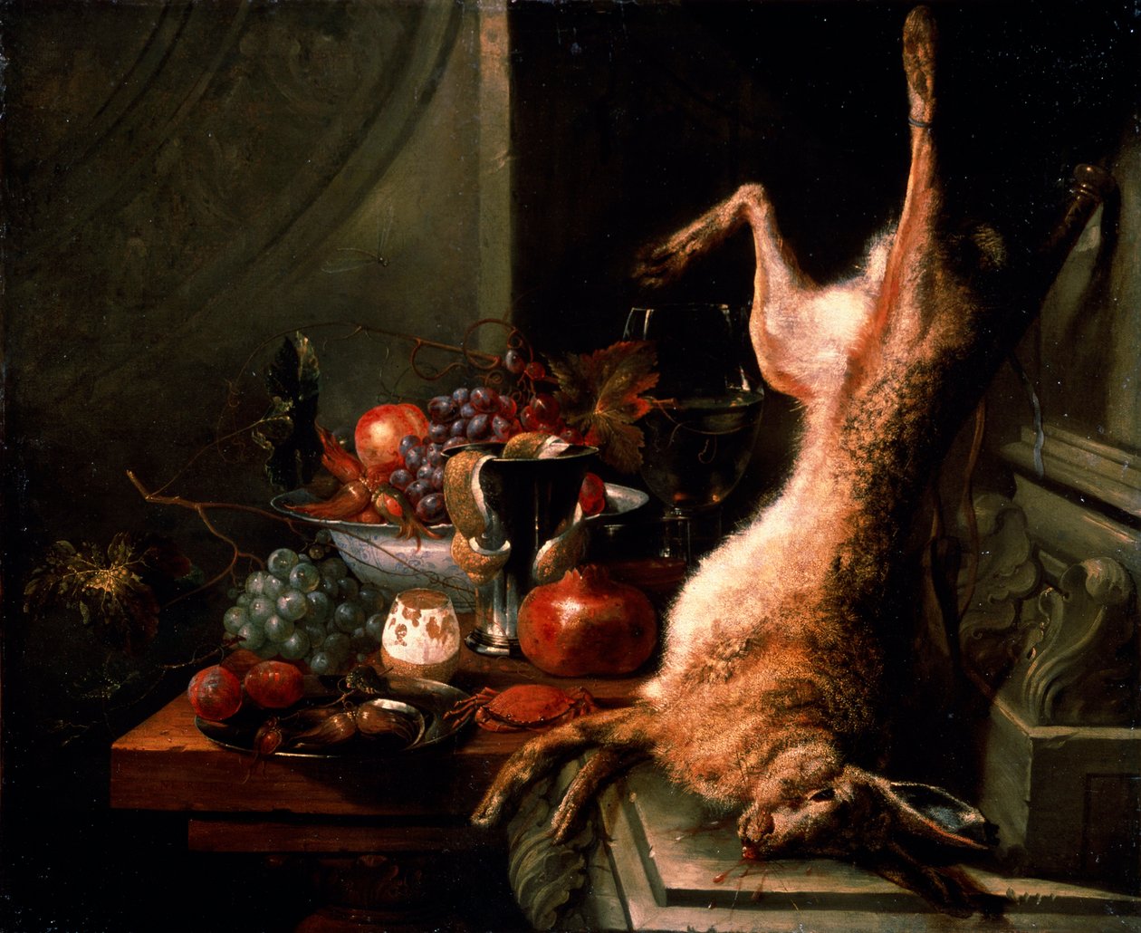 „Csendélet nyúlnyúlval”, 1680-as évek. alkotó: Jan Baptist van Moerkerke