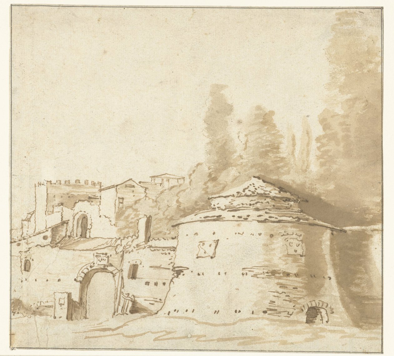 Olasz épület nehéz kerek toronnyal alkotó: Jan Both (attributed to)