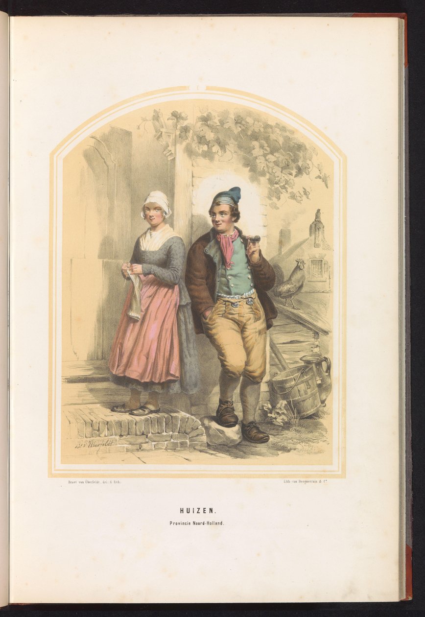 Huizen hagyományos viselete Észak-Hollandiában, 1857 Házak. Észak-Hollandia tartomány / I (cím a tárgyon) alkotó: Jan Braet von Uberfeldt