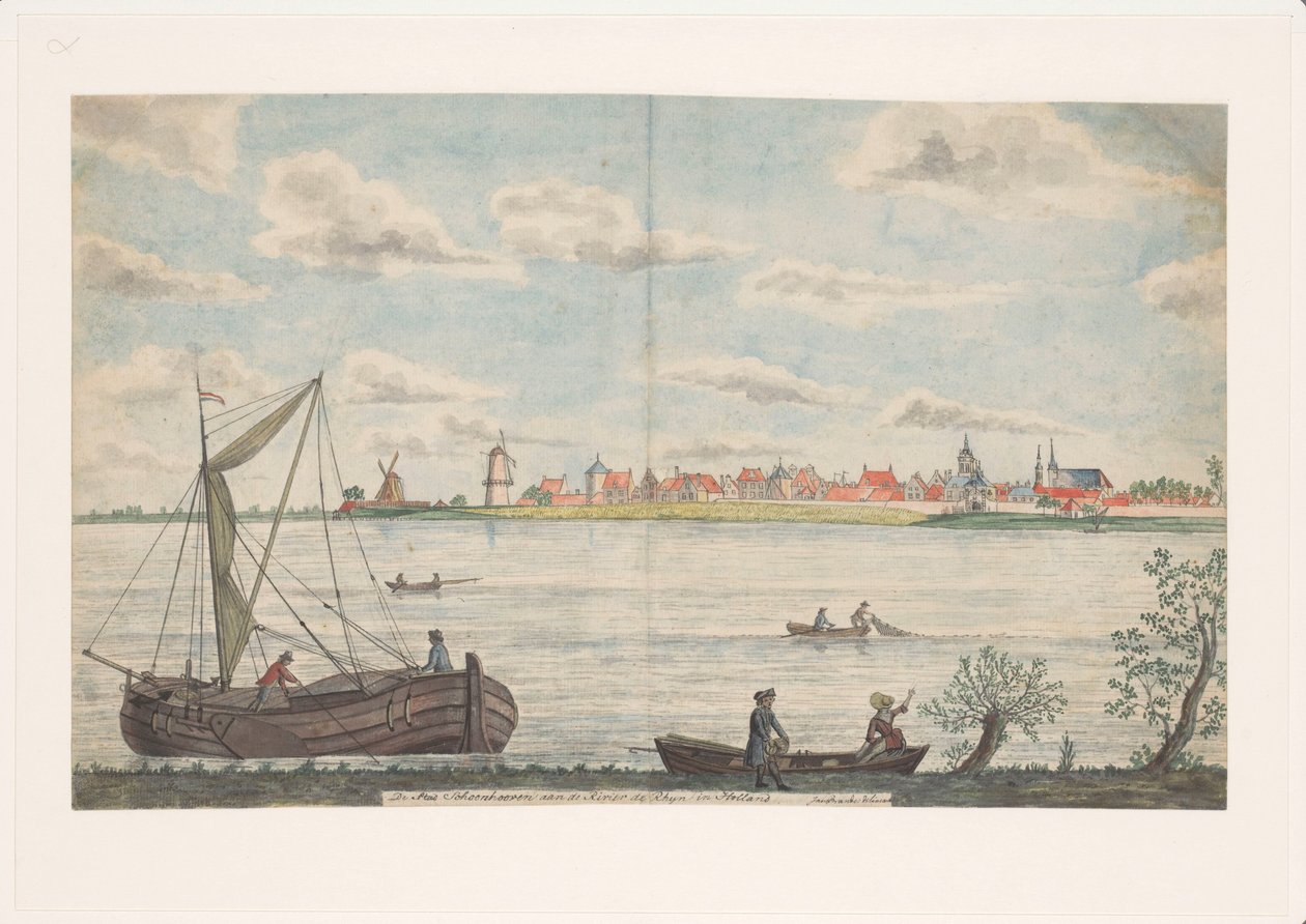 Schoonhoven városa a Rajna folyó mellett Hollandiában (cím a tárgyon) alkotó: Jan Brandes