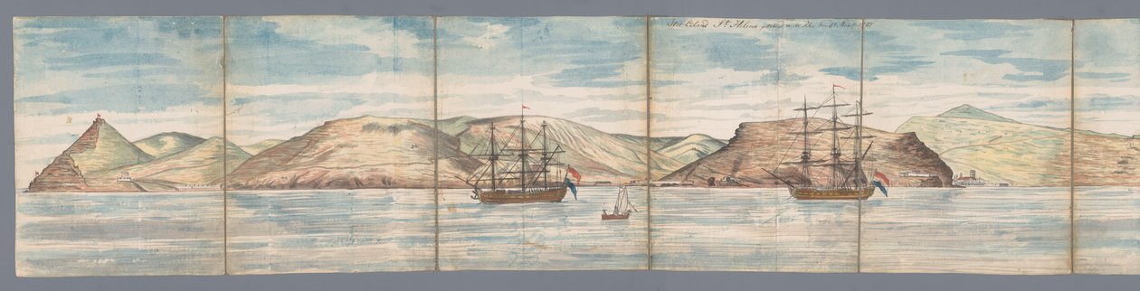 Kilátás Szent Ilonára Szent Ilona szigete a Rhee denből 1787. március 31-én (cím a tárgyon) alkotó: Jan Brandes