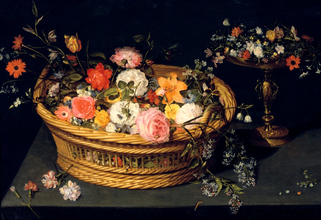 "Virágkosár és serleg aranyozott ezüstben", csendélet, 17. század alkotó: Jan Bruegel the Younger