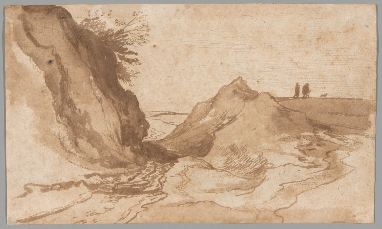 Dombos táj, figurákkal egy szakadék mellett alkotó: Jan Brueghel the Elder