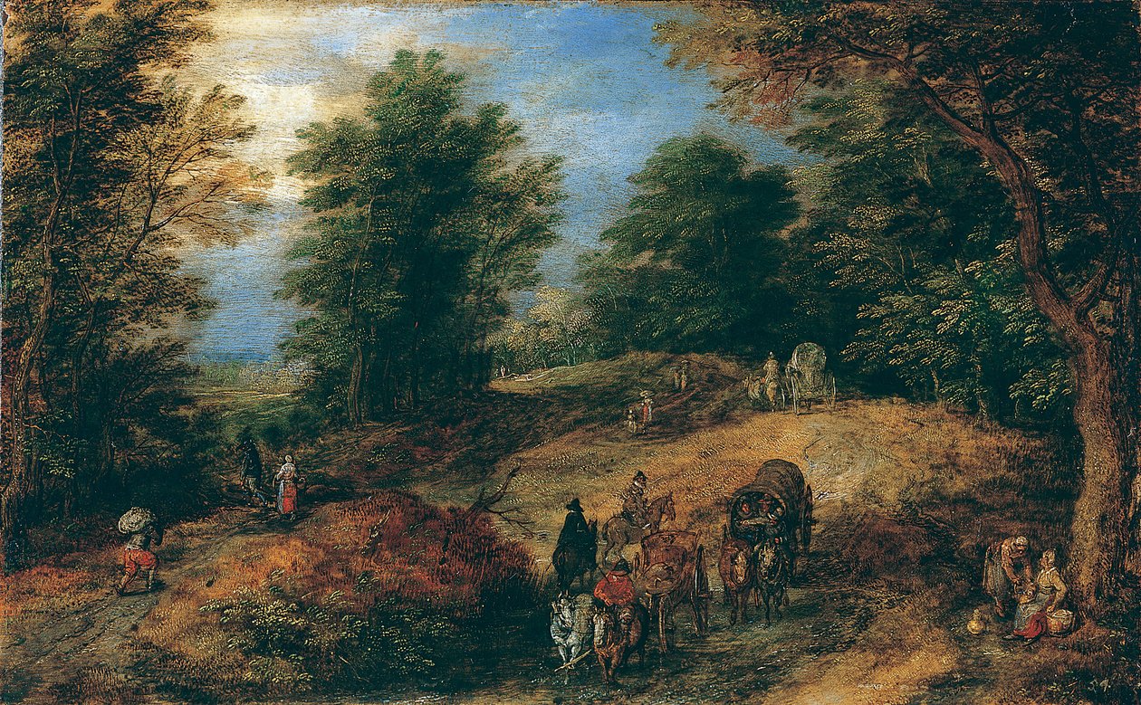 Táj utazókkal egy erdei ösvényen, kb. 1607. alkotó: Jan Brueghel the Elder