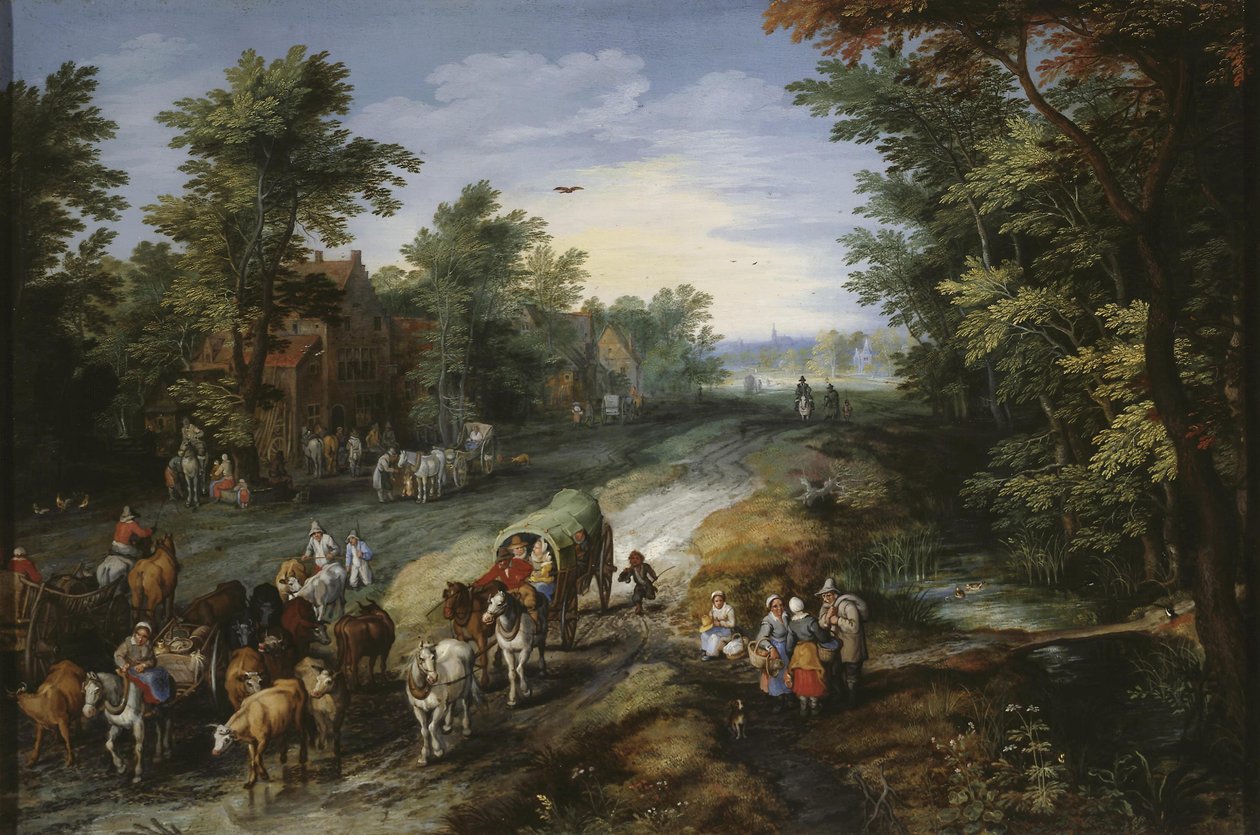 Út egy város környékén alkotó: Jan Brueghel the Elder