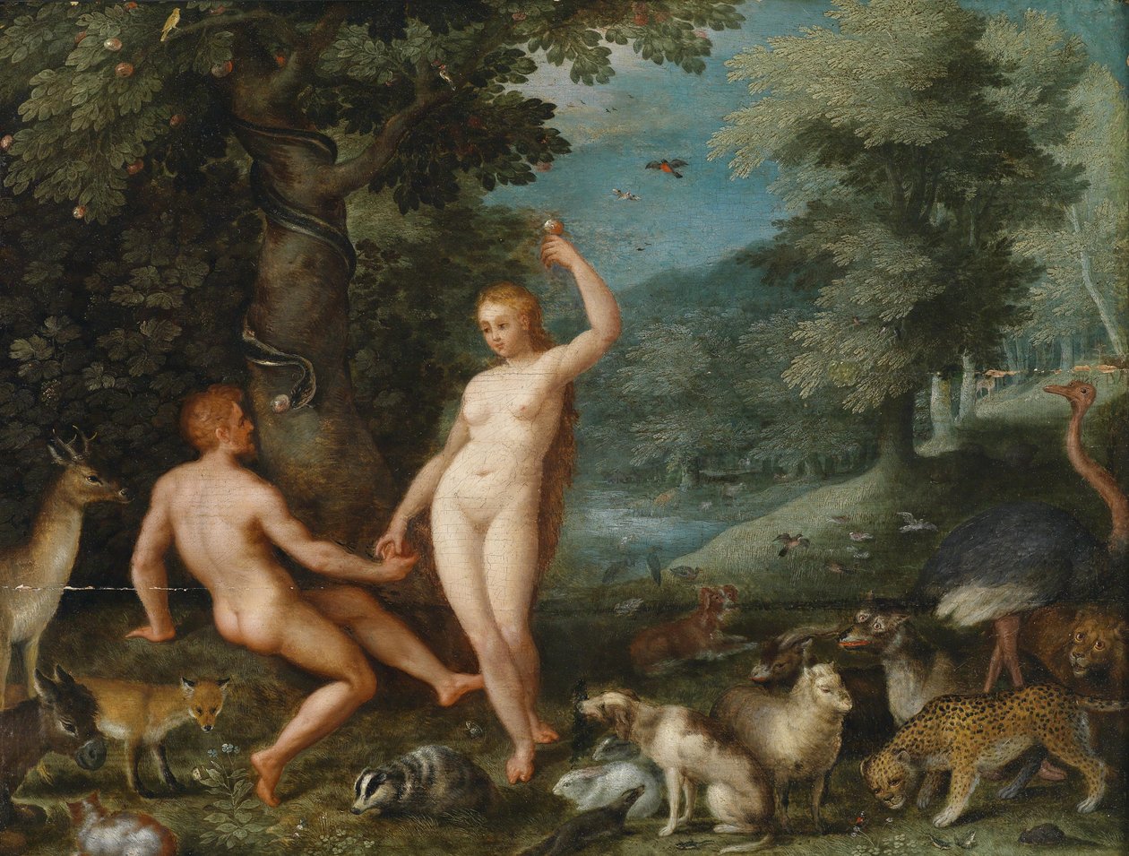 Paradicsomi táj Évával csábító Ádám alkotó: Jan Brueghel the Younger